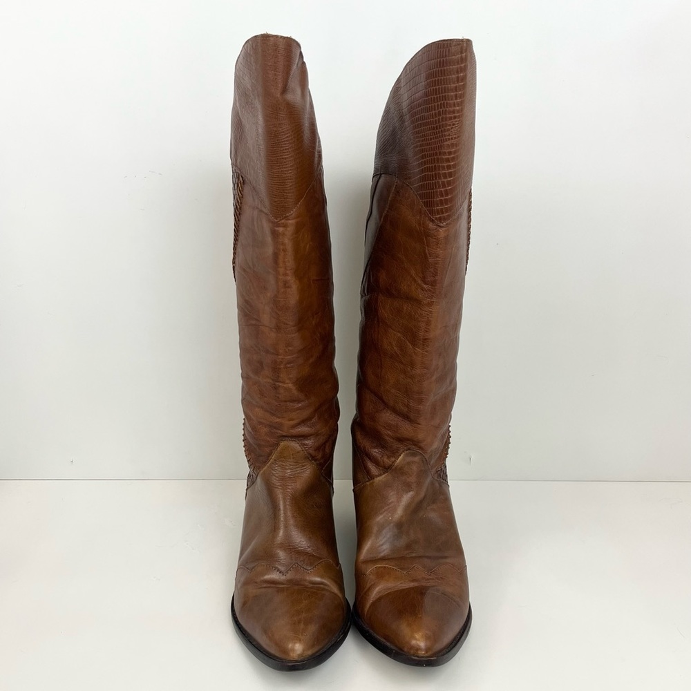 1st Edition Brown Woven Braided Leather Cowboy Boots Women’s Size 8